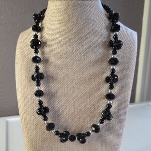 Hand Crafted Black Beaded Necklace With Silver Accents